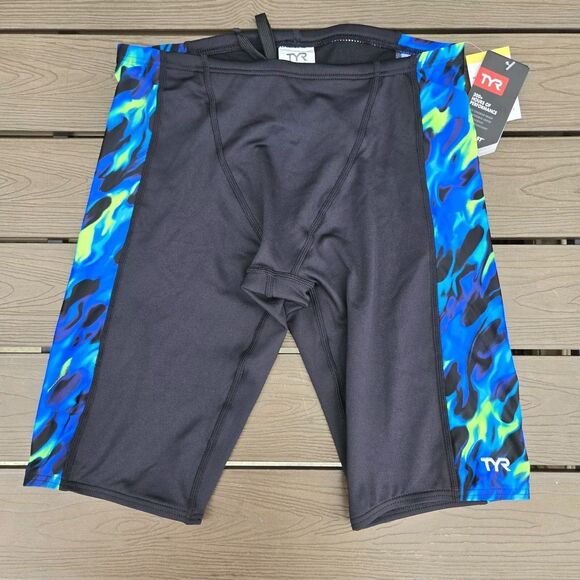 TYR Durafast Elite Draco Splice Mens Jammer Blue/green Flames Swimwear SZ 32 New - Picture 1 of 3